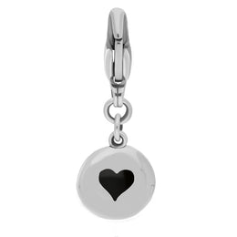 18ct White Gold Whitby Jet Round Shaped Heart Clip Charm
