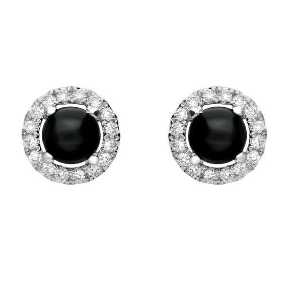 18ct White Gold Whitby Jet and Diamond Round Stud Earrings. E1994. 