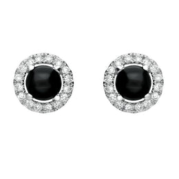 18ct White Gold Whitby Jet and Diamond Round Stud Earrings. E1994. 