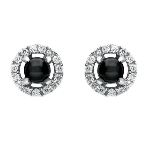 18ct White Gold Whitby Jet Diamond Round Stud Earrings