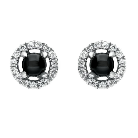 18ct White Gold Whitby Jet Diamond Round Stud Earrings