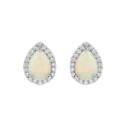 18ct White Gold 0.75ct Opal Diamond Pear Stud Earrings, FEU-1773.