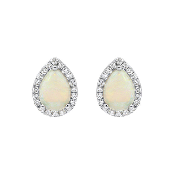 18ct White Gold 0.75ct Opal Diamond Pear Stud Earrings, FEU-1773.