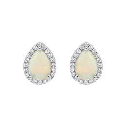18ct White Gold 0.75ct Opal Diamond Pear Stud Earrings, FEU-1773.