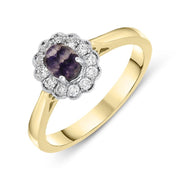 18ct Yellow Gold Blue John 0.16ct Diamond Milgrain Cluster Ring, R1148.
