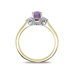 18ct Yellow Gold Blue John 0.16ct Diamond Round Claw Set Ring. R1008.