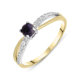 18ct Yellow Gold Blue John 0.16ct Diamond Split Shoulder Ring, R1147.