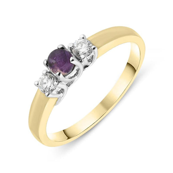 18ct Yellow Gold Blue John 0.20ct Diamond Trilogy Ring, R1111.