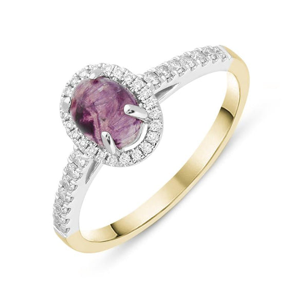 18ct Yellow Gold Blue John 0.24ct Diamond Oval Ring. R1109.