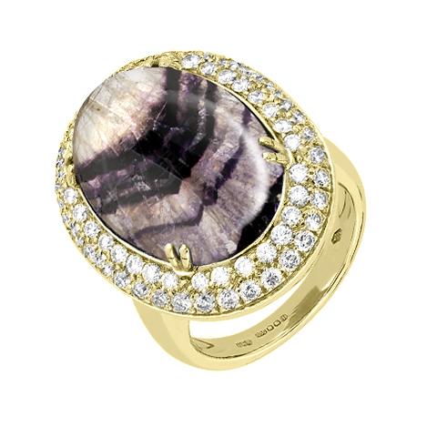 18ct Yellow Gold Blue John 1.47 Carat Diamond Ring. R469.