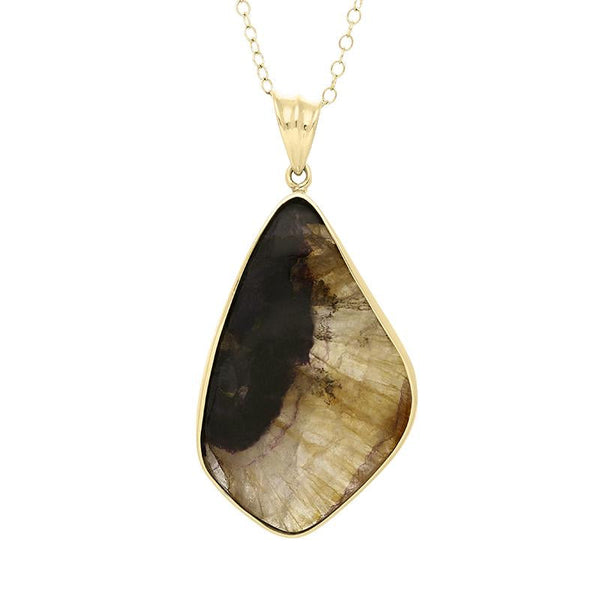 18ct Yellow Gold Blue John Abstract Pear Necklace PUNQ0005388