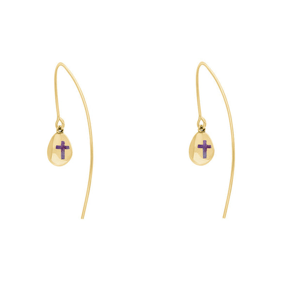 18ct Yellow Gold Blue John Cross Disc Drop Earrings, E1374.