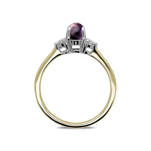 18ct Yellow Gold Blue John Diamond Round Claw Set Ring. R1113.