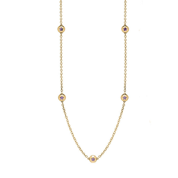 18ct Yellow Gold Blue John Star Link Disc Chain Necklace, N744.