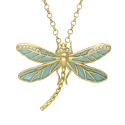 18ct Yellow Gold Diamond Blue Enamel House Style Dragonfly Necklace P2937C