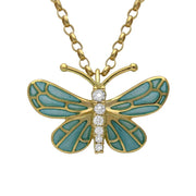 18ct Yellow Gold Diamond Enamel House Style Butterfly Necklace P2935