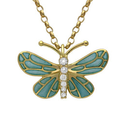 18ct Yellow Gold Diamond Enamel House Style Butterfly Necklace P2935