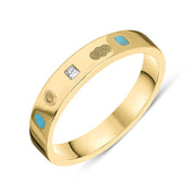 18ct Yellow Gold Diamond Turquoise King's Coronation Hallmark Princess Cut 4mm Ring  R119_4 CFH