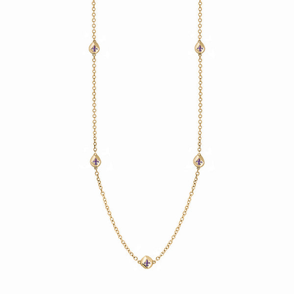 18ct Yellow Gold Blue John Fleur De Lis Link Disc Chain Necklace, N747.