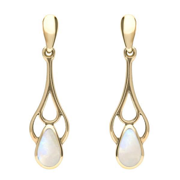 18ct Yellow Gold Moonstone Pear Spoon Earrings, E139. 