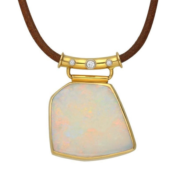 18ct Yellow Gold Opal Diamond Unique Necklace VUOP051.