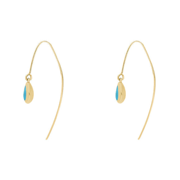 18ct Yellow Gold Turquoise Fleur De Lis Disc Drop Earrings