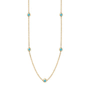 9ct Yellow Gold Turquoise Fleur De Lis Link Disc Chain Necklace