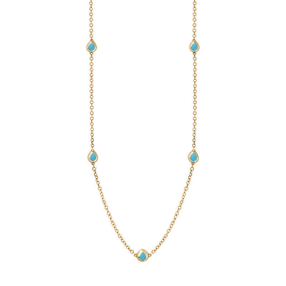 9ct Yellow Gold Turquoise Fleur De Lis Link Disc Chain Necklace