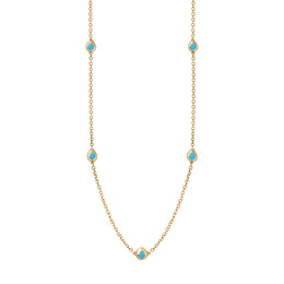 18ct Yellow Gold Turquoise Fleur De Lis Link Disc Chain Necklace