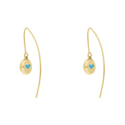 18ct Yellow Gold Turquoise Heart Disc Drop Earrings, E1372.