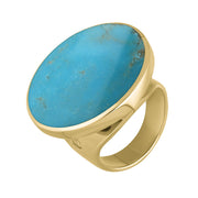 18ct Yellow Gold Turquoise King's Coronation Hallmark Medium Round Ring R610 CFH