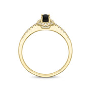 18ct Yellow Gold Whitby Jet 0.14ct Diamond Claw Set Round Centre Ring, R1007