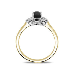 18ct Yellow Gold Whitby Jet 0.16ct Diamond Centre Stone Ring. R1008.