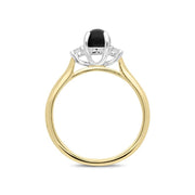 18ct Yellow Gold Whitby Jet 0.16ct Diamond Round Claw Set Ring. R1112.