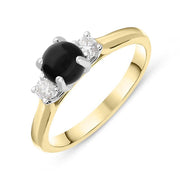 18ct Yellow Gold Whitby Jet 0.16ct Diamond Round Claw Set Ring. R1112.