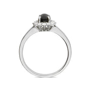 18ct White Gold Whitby Jet 0.18ct Diamond Round Cluster Ring, R884.