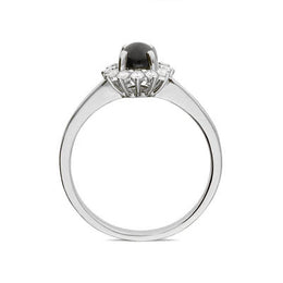 18ct White Gold Whitby Jet 0.18ct Diamond Round Cluster Ring, R884.