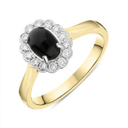 18ct Yellow Gold Whitby Jet 0.22ct Diamond Oval Ring R1024