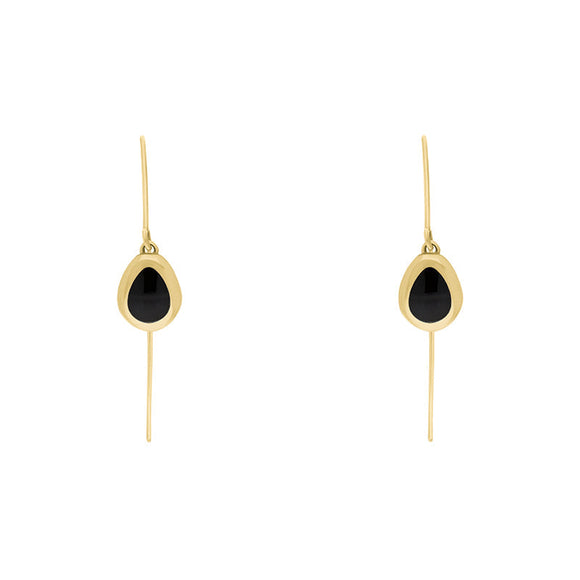 18ct Yellow Gold Whitby Jet Cross Disc Drop Earrings