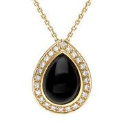 18ct Yellow Gold Whitby Jet 0.12ct Diamond Pear Pave Necklace P1795C