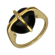 18ct Yellow Gold Whitby Jet Diamond Small Cross Heart Ring R881