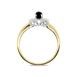 18ct Yellow Gold Whitby Jet Diamond Trilogy Ring, R1111.