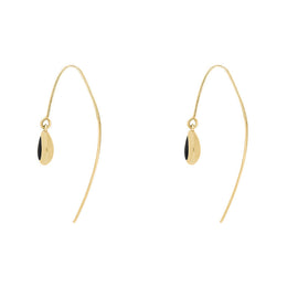 18ct Yellow Gold Whitby Jet Fleur De Lis Disc Drop Earrings