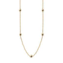 18ct Yellow Gold Whitby Jet Fleur De Lis Link Disc Chain Necklace