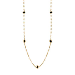 18ct Yellow Gold Whitby Jet Fleur De Lis Link Disc Chain Necklace