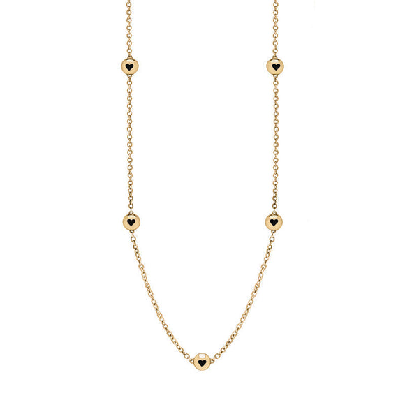 18ct Yellow Gold Whitby Jet Heart Link Disc Chain Necklace, N746.