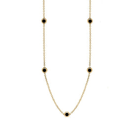18ct Yellow Gold Whitby Jet Heart Link Disc Chain Necklace, N746.