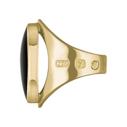 18ct Yellow Gold Whitby Jet King's Coronation Hallmark Medium Oval Ring R012 CFH