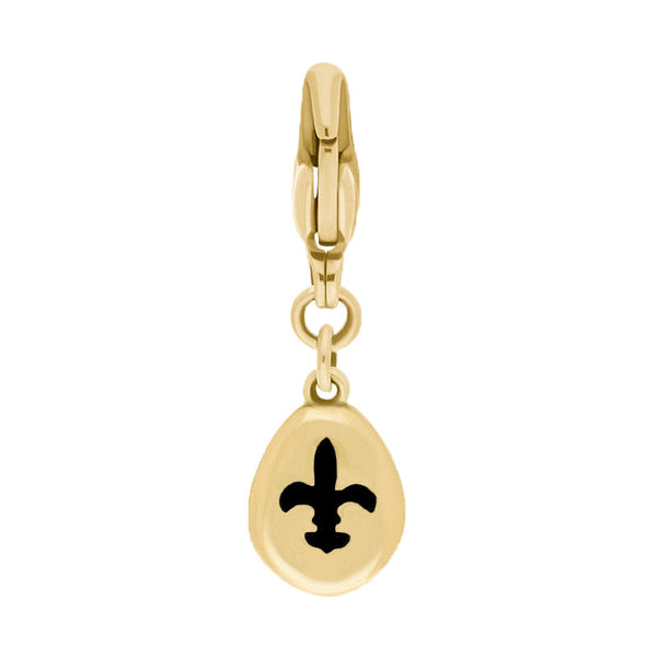 18ct Yellow Gold Whitby Jet Pear Shaped Fleur De Lis Clip Charm, G663.