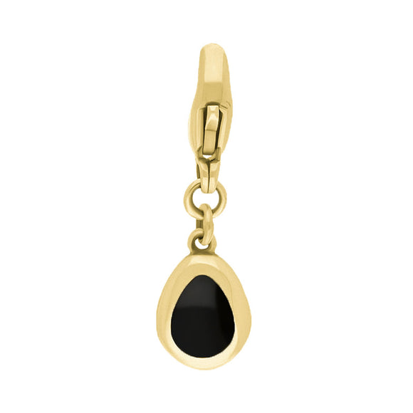 18ct Yellow Gold Whitby Jet Pear Shaped Fleur De Lis Clip Charm, G663.